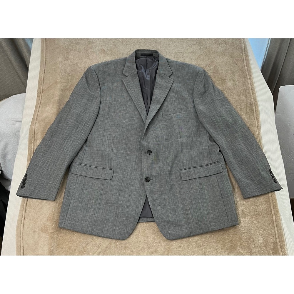 Lauren Ralph Lauren Mens 50R Gray Plaid 100% Wool Two Button Blazer Jacket EUC